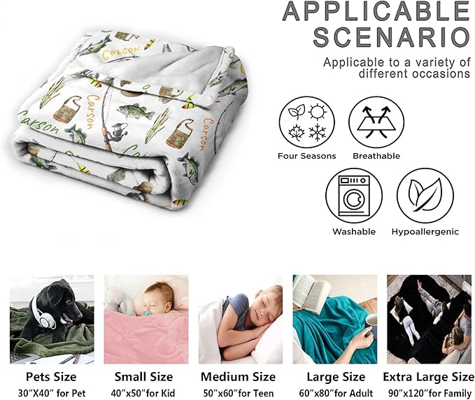 Custom Fishing Blankets and Throws,Fishing Gifts, Gifts for Fisherman,Custom Fish Blankets Fishing Gift for Man, Fish Hunter Gifts Throw Blanket, Fathers Day Fishing Gifts for Men,Baby Size-30"x40"