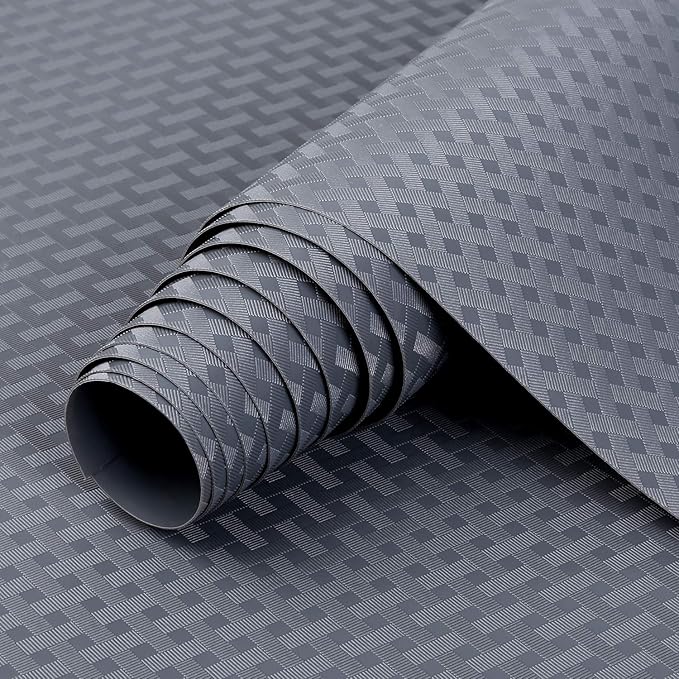 HooTown Shelf Liner Kitchen Cabinet Drawer Mats 17.5 Inch Wide x 393.7 inch Long, Non Skid EVA Plastic Washable Oil Proof Pad for RV Drawer, Dish Plate Slippery Protection, Grey