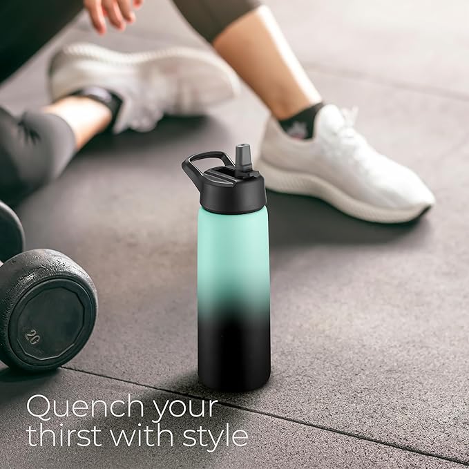 SipX™ Triple-Insulated Stainless Steel Water Bottle 25oz. With 3 Lids, BPA-Free Reusable Insulated Water Bottle Keeps Cold 24 Hours, Metal Water Bottle Made Of Sustainable Material For Hiking & Biking