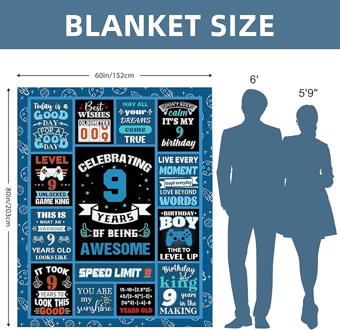 9 Year Old Boy Gifts Birthday Gifts for 9 Year Old Boys, Kids Blanket 60 x 80 Inches Warm Flannel Throw Blankets for Boys 9 Year Old Boy Birthday Gifts Ideas