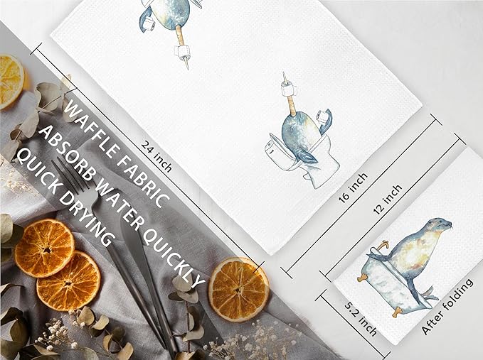 Funny narwhal sea Lion Bathroom Hand Towels Set of 2 - sea Lion Decorations, narwhal Decor, narwhal Gifts for Girls Kids Women Men, sea Lion Lovers Gifts, 16x24 in