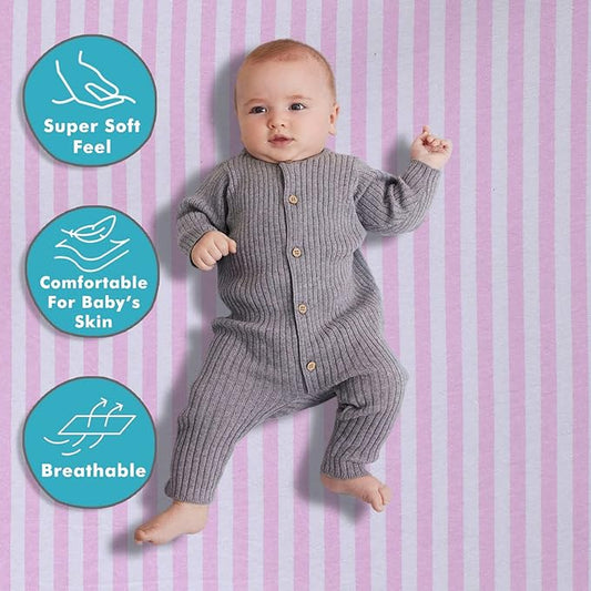 100% Cotton Jersey Knitted Standard Crib Sheets for Boys and Toddler, Soft and Breathable, Crib Sheets Girl Snug Fit, Machine Washable, Multiple Colors (P1, Pink Stripe,28"x52"x9")