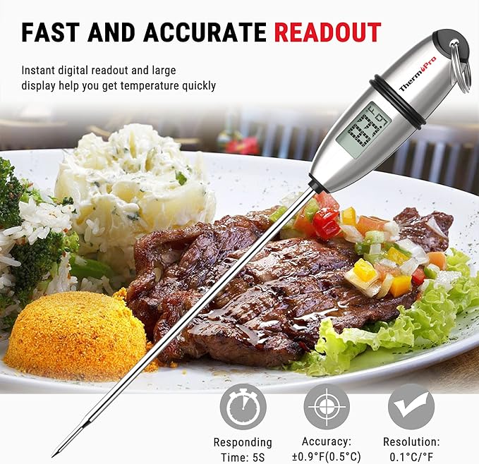 ThermoPro TP-02S(2 Pack) Instant Read Meat Thermometer Digital Cooking Food Thermometer with Super Long Probe for Grill Candy Kitchen BBQ Smoker Oven Oil Milk Yogurt Temperature