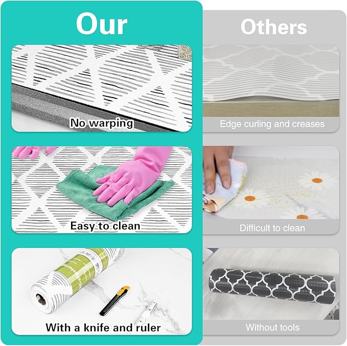 Shelf and Drawer Liner for Kitchen Cabinet,12 in x 30 FT Non-Adhesive Cabinet Liners for Shelves Non-Slip Waterproof Kitchen Drawer Liners Contact Paper Shelf Paper with Knife and Tape Measure