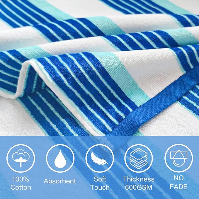 VOOVA & MOVAS Poncho Towels with Hood - Teens Hooded Pool Towel Robe (8-16Years), Large and Absorbent Cotton - Versatile for Beach, Pool, Swim, and Bath, Blue&White Stripe