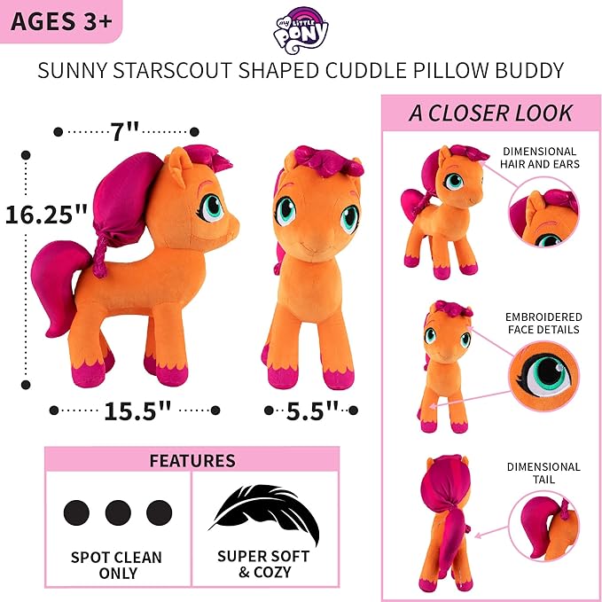 My Little Pony Sunny Kids Bedding Super Soft Plush Cuddle Pillow Buddy, One Size, By Franco