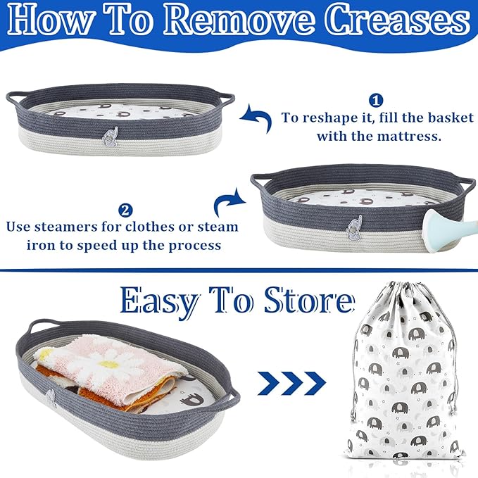 Baby Changing Basket for Dressing Caddy Organizer Moses Basket Dressing Table Foam Diaper Changing Pad Dressing Table Diaper Changing Tablecloth Storage Bag, Elephant