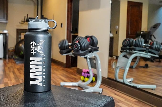 32oz Navy Stainless Steel Water Bottle with Engraved Navy Logo - US Navy Pride on the Go - Navy Gifts | Disabled USMC Vet Owned SMALL Business