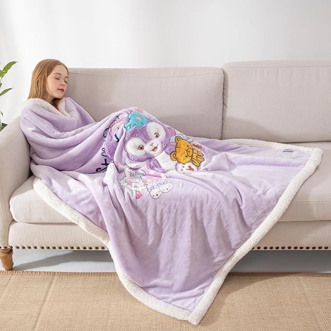 COSUSKET Kids Stella Lou Throw Blanket, 3D Cartoon Embroidery Sherpa Rabbit Blanket Girls Gifts
