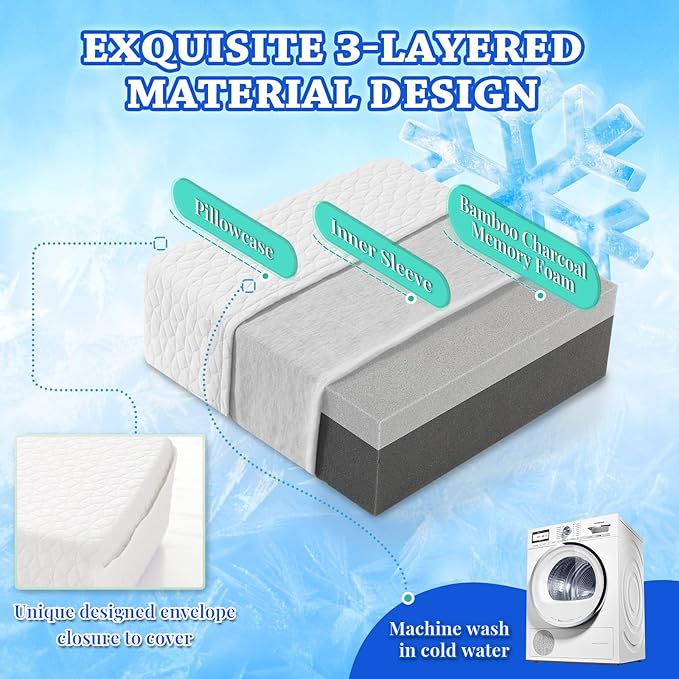 HARBOREST Cooling Cube Pillow - Side Sleeper Pillow for Neck and Shoulder Pain, Memory Foam Pillow Cube Pro with Adjustable Firmness,12"x12"x5"