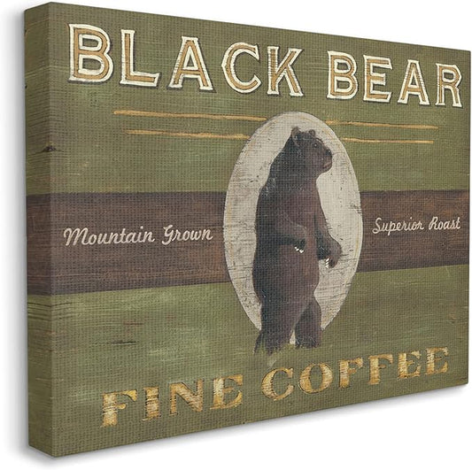 Stupell Industries Black Bear Fine Coffee Rustic Kitchen Mountain Animal, Designed by June Erica Vess Canvas Wall Art, 36 x 48, Green