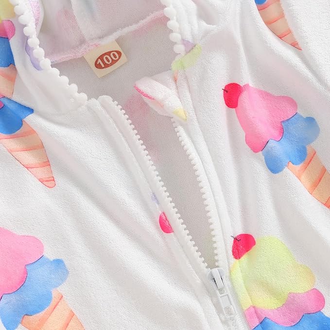 Toddler Beach Towel with Hood Kids Waffle Swim Cover Up Bath Towel Surf Poncho Boys Girls Hooded Beach Towel (White Ice Cream, 3-4 Years)