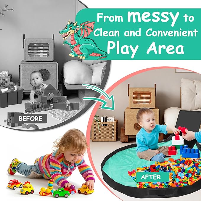 homyfort Toy Storage Organizer & Play Mat - Large Toy Storage Box Basket Bin for Kids Boys Girls Building Bricks/Blocks, Nursery, Playroom (Beige)