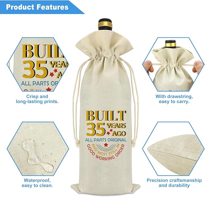 35th Birthday Gifts Funny Birthday Party Decorative Wine Bag 35 Years Old Birthday Gift Idea 35th Anniversary Birthday Gifts for Women Men Friends Co-worker Wife Husband Mom Dad Wine Bottle Cover