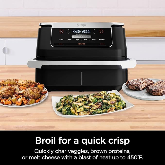 Ninja DZ071 Foodi 6-in-1 FlexBasket Air Fryer with 7-QT MegaZone & Basket Divider for Large Proteins & Full Meals, Smart Finish Cook 2 Foods 2 Ways, Family Sized Capacity, Air Fry, Roast & More, Black