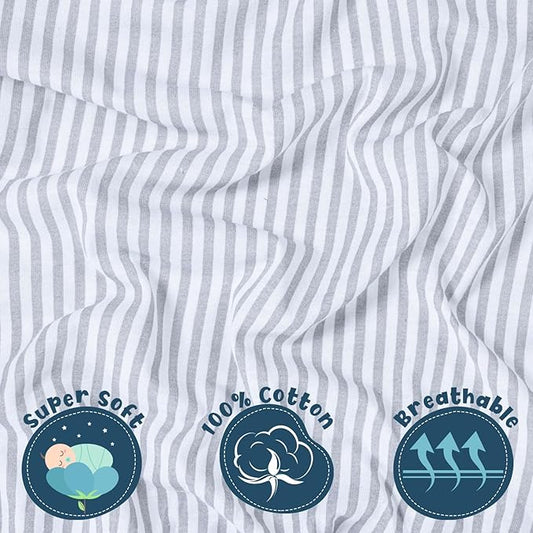 100% Cotton Jersey Knitted Mini Crib Sheets for Boys and Toddler, Soft and Breathable, Crib Sheets Girl Snug Fit, Machine Washable, Multiple Colors (P2,Pink/Gray Stripe,38"x24"x6")