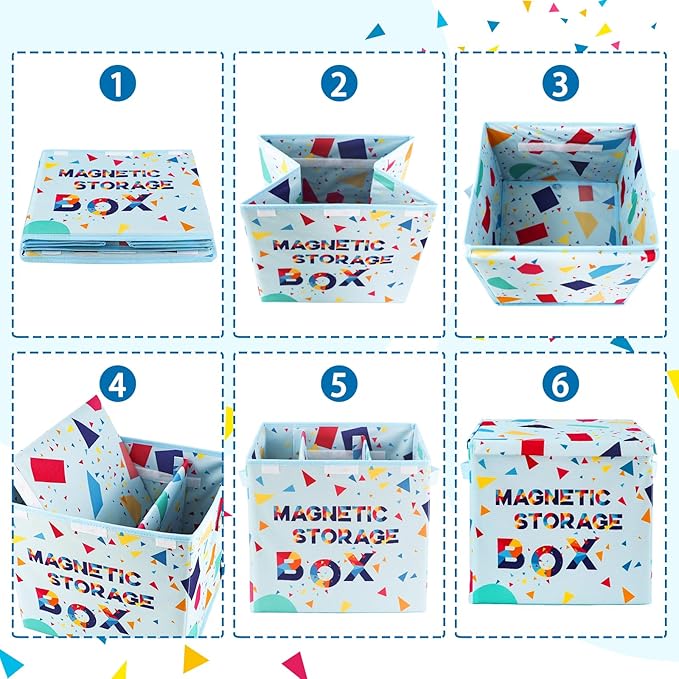 Magnetic Tiles Toy Organizer Box, Magnetic Tiles Toy Carry Case with Dividers, Playroom Organizer Travel Storage Organizer Bin, Magnetic holder Foldable Storage Cubes Bins and Lid