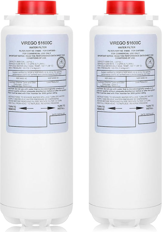 51600C Filter, for Elkay 51600C Replacement Filter, Water Filter 51600C Compatible with Ezh2o Filter Replacement Bottle Filling Station, By NSF/ANSI 42 Certified, Filters 51600C No Chip 6000 Gal (2PC)