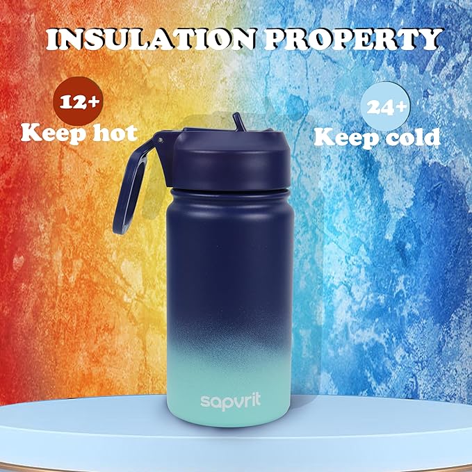 Kids Water Bottle, 16OZ Water Bottles Kids with Straw, Stainless Steel Vacuum Double Wall Insulated cup, Kids Water Bottle for School, Gifts for Boys (GREEN YELLOW, 16OZ)