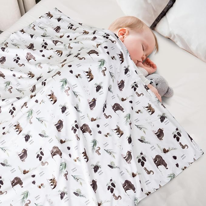 Minky Baby Blanket for Boys Girls Neutral, 40x50 Inches Soft Lightweight Micro Fleece Baby Blanket with Double Layer, Dotted Backing, Receiving Blanket for Newborns, Animals