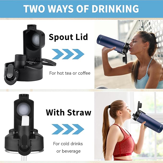 Insulated water bottle with Straw,24oz Stainless Steel Water Bottle for Adult Kids,Double Wall Vacuum Wide Mouth Insulated Water Bottle for Sports,BPA-free and Leak-proofοΌ24oz,Navy blueοΌ
