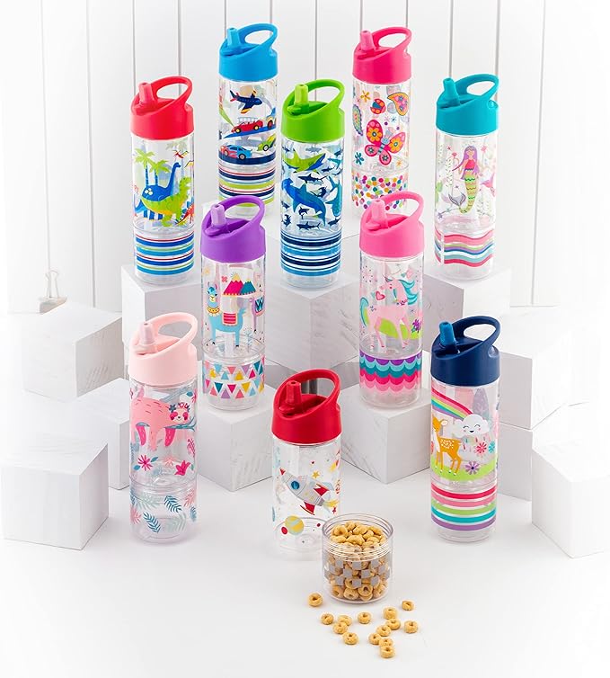 Stephen Joseph SIP and Snack Sloth Bottle Combo Bottle 350ml + Snack Cup 104ml, 2.5”x 8.25” (6.3cm x 2cm), Pink