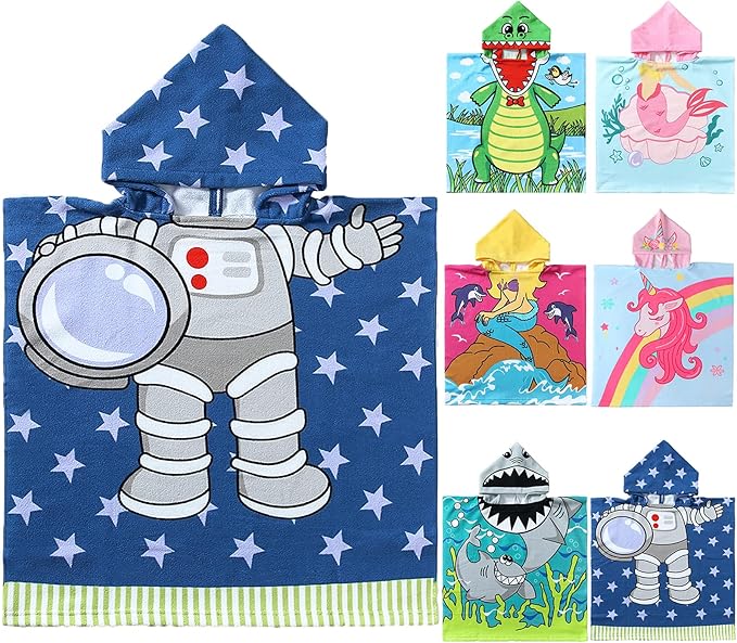 NovForth Kids Beach Towel for Boys Girls, Astronaut Hooded Bath Towel Wrap, Toddler Pool Towel with Hood