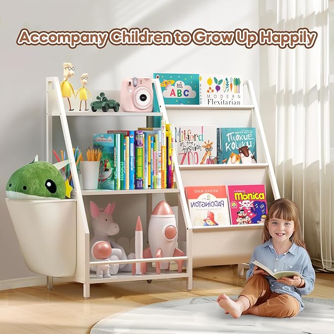 Kids Bookshelf and Toy Storage, Montessori Baby Toddler Bookshelf for Kids, Kids Bookcase Toy Storage Organizer for Kids Rooms, Playroom, Bedroom, Nursery