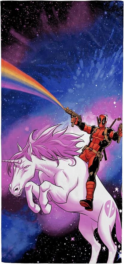 Jay Franco Marvel Deadpool Unicorn Galaxy Bath Pool Beach Towel - Super Soft & Absorbent 100% Cotton Towel, Measures 28 x 58 inches