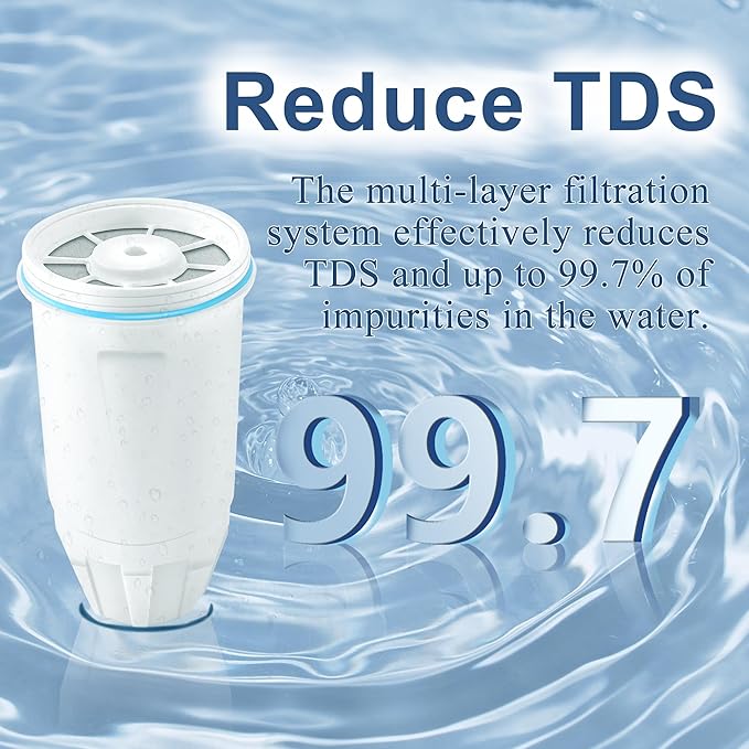 Water Filters Replacement for Zero Water Pitchers and Dispenser, 0 TDS Premium Filtration, Reduce Lead/Chromium/PFOA/PFOS - Improve Tap Water Taste (Pack of 2 by TOMOON)