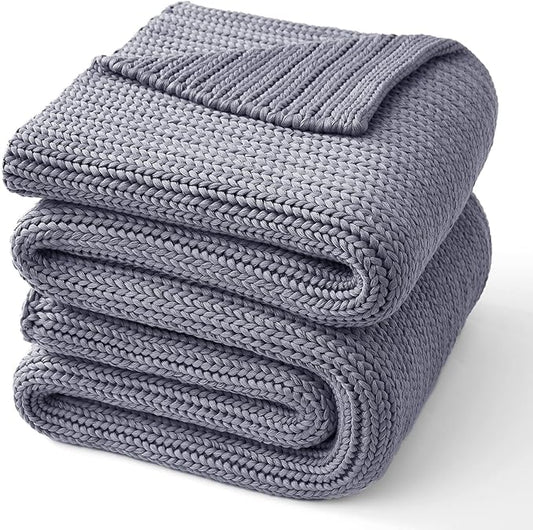 Knitted Weighted Blanket(Light Grey 60"x80" 20lbs),Home Décor Cooling Throw Blanket for Hot Sleepers,Hand Made Chunky Knit Heavy Blanket for Adults Use on Queen/King Size Bed