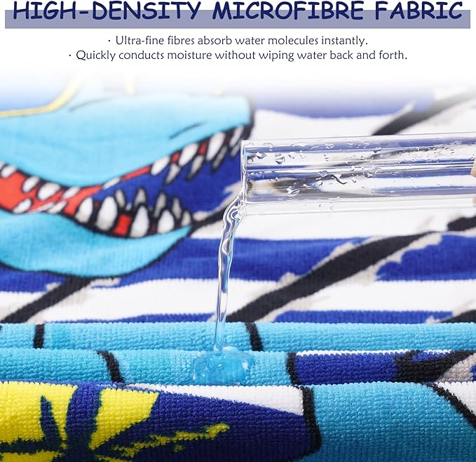 MOKANI Kids Hooded Poncho Towels, Soft & Absorbent Microfiber Beach Towel, Swimming Pool Changing Robe Bathrobe Bath Towel