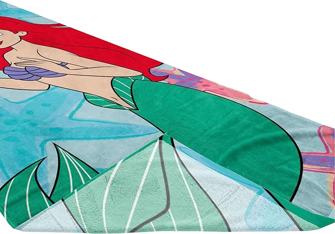 Disney The Little Mermaid Kids Bath Pool Beach Towel - Princess Ariel Super Soft & Absorbent 100% Cotton Towel, Measures 28 x 58