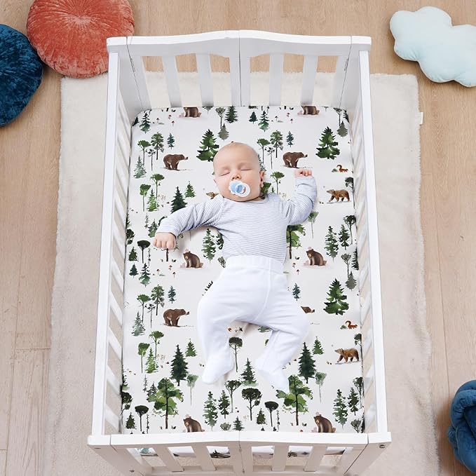 david's kids 3 Pack Mini Crib Sheets, Premium Pack N Play Sheets for Boys Girls Neutral, Soft Breathable Baby Sheets Fit Pack N Play, Playard and Mini Crib Mattresses, Woodland Animals