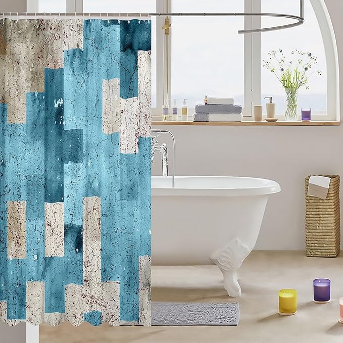 Feelyou Kids Geometric Blue Bathroom Shower Curtain Set Geometry Bath Curtain Boys Girls for Checkered Shower Curtain Modern Art Teens Bathroom Accessories Room Decor 72"x78"