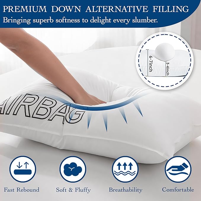 Premium Fluffy & Supportive King Size Bed Pillow for Side Back Stomach Sleepers to Relief Neck Pain, Hotel Quality Feather Down Alternative Soft Pillow for Sleeping, Skin-Friendly Cooling Smooth Cover