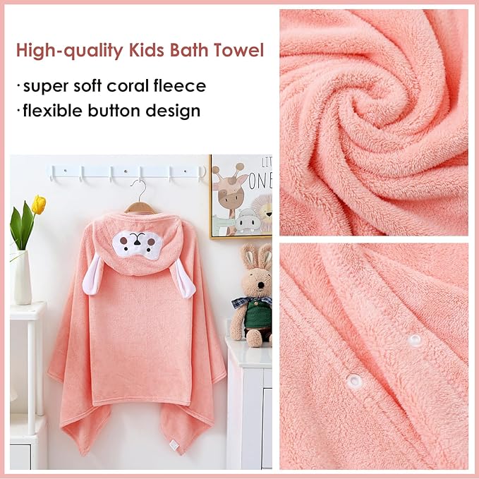 Kids Hooded Bath Towels Beach Towel Girls Boys Soft Swim Pool Cover Up Super Absorbent Cute Cartoon Animal