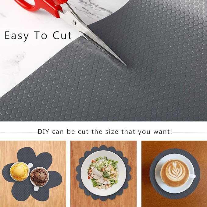 HooTown Shelf Liner Kitchen Cabinet Drawer Mats 11.8 Inch Wide x 6.5 Feet Long, Non Adhesive EVA Plastic Washable Waterproof Pad Protectors for Pantry Closet, Cupboard, Gray