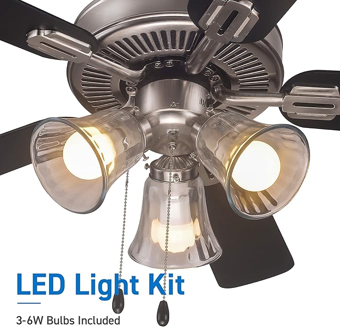 COMMERCIAL COOL 42” Contemporary Ceiling Fan with Lights, Cools up to 175 Sq. Ft., Ideal for Medium Sized Rooms, Equipped with Dual Chain, 5 Reversible Dual Finish Blades in Dark Walnut & Grey