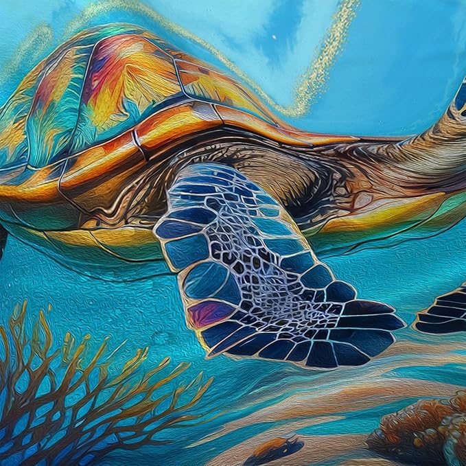 AILONEN Kawaii Sea Turtle Shower Curtain,3D Ocean Animal Themed Bath Curtain Cloth Fabric Bathroom 72" W*84" H Inch,12 Pack Hooks for Kids Child,Colorful Marble Style Bathroom Curtain