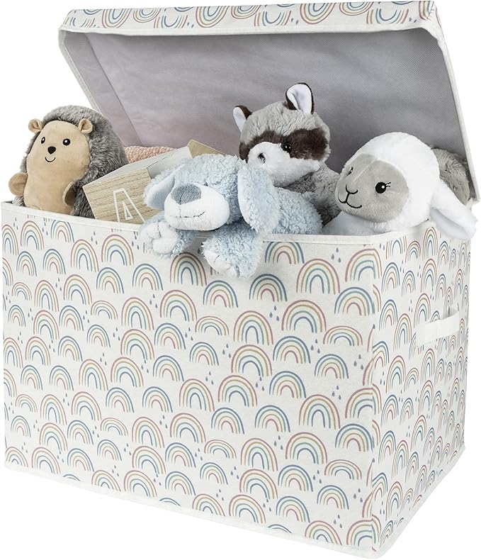 Sammy & Lou Painted Rainbow Felt Toy Box; Pink, Yellow, Teal, Blue, White; Collapsible; Two Handles; Hinged Lid; 22 in x 14.5 in x 15 in (Pack of 2)