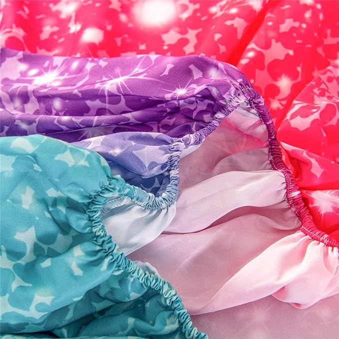 RYNGHIPY Colorful Glitter Bed Sheet Collections, Glitter Rainbow Theme Fitted Sheet Twin Size, Mermaid Design Sheets Set for Girls (Pink Blue,Twin)