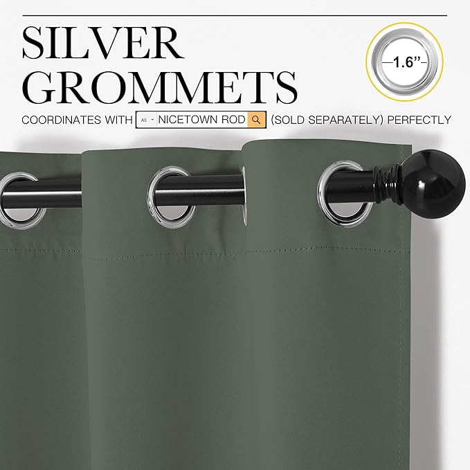 NICETOWN Thermal Insulated Curtains Blackout Draperies, Window Treatment Solid Grommet Room Darkening Drape Panels for Bedroom (Dark Mallard, Set of 2, 34 by 72 inches Long)