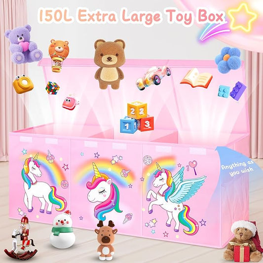 Extra Large Toy Chest, Collapsible Sturdy Toy Storage Organizer with Lids, 41"X14"X16"Large Kids Toy Box Chest, Kids Storage Bins Basket for Girls, Boys, Kids, Nursery, Playroom, Pink