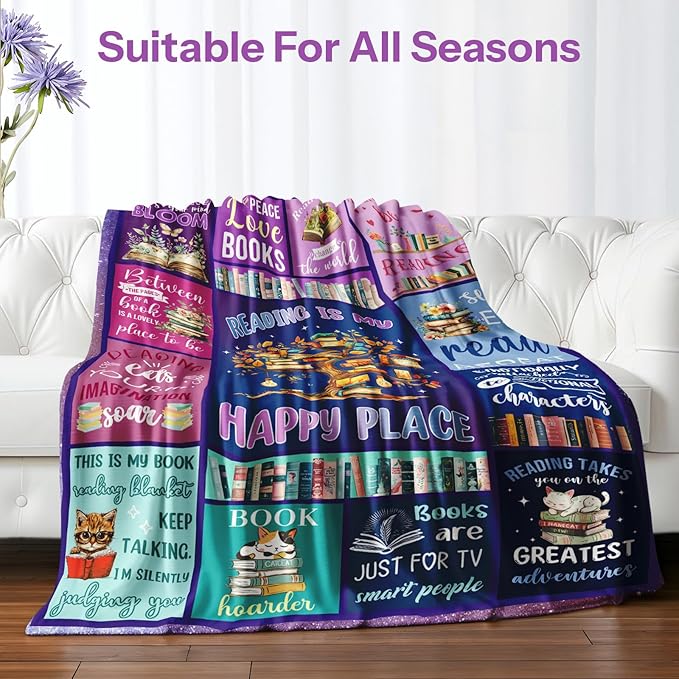 Book Lovers Gift Throw Blanket, Book Lovers Gifts Blanket, Book Reader Gifts, Blanket Gifts for Book Lovers, Gifts for Book Lovers Women on Birthday Christmas Graduation 50x60 in
