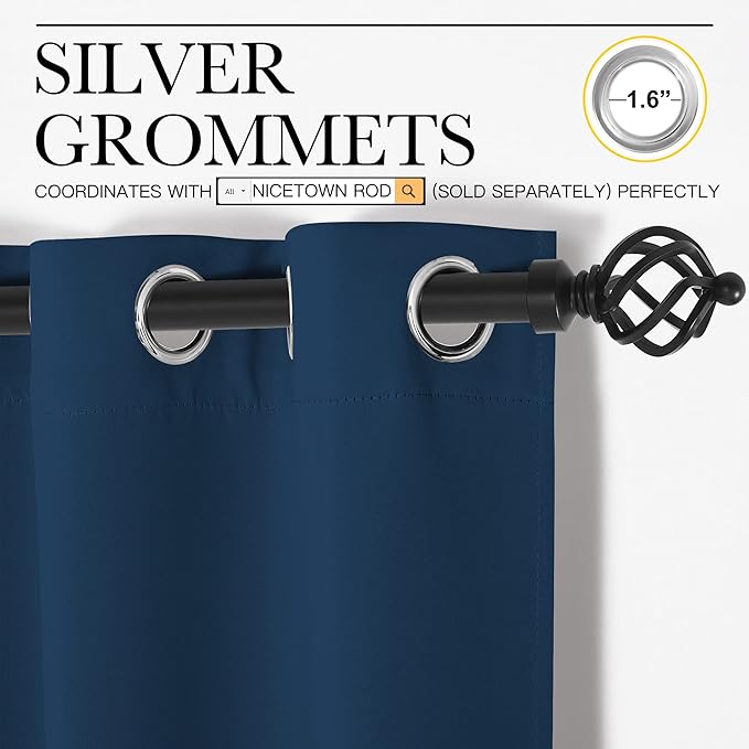 NICETOWN Room Darkening Curtains 63 inch Length 2 Panels, Thermal Insulated Grommet Blackout Curtains for Modern Casual Elegant Bedroom Kids Room Theme Decoration (Moroccan Blue, 2 Pieces, W42)