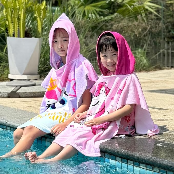 Hooded Kids Beach Towels - Toddler Bath Towel Girls Boys Swim Cover-ups for Ages 1 to 6 Kids Pool Towels Quick Dry Lightweight Soft Microfiber Poncho Towel 24x23(Baby Unicorn)