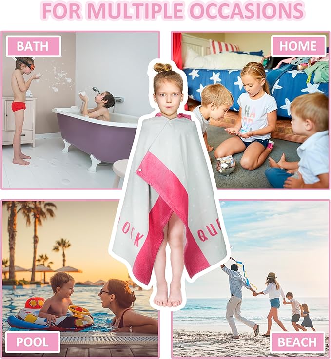 Toddler Bath Towel Hooded - Cotton Kids Beach Towel 30"x50" for Ages 3 to 10, Soft Terry Poncho Towel as Pool Swim Cover Ups for Girls Boys (Flamingo Aqua)
