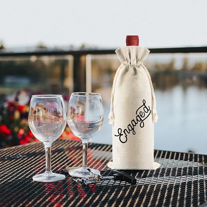 PLIGREAT 4 Pcs Cotton Linen Wine Bags, Reusable Wine Gift Bags with Drawstrings, Wine Bottle Wrap Bags Bulk Congrats Gifts Bags for Engagement Party Thanksgiving Christmas Gifts Bags