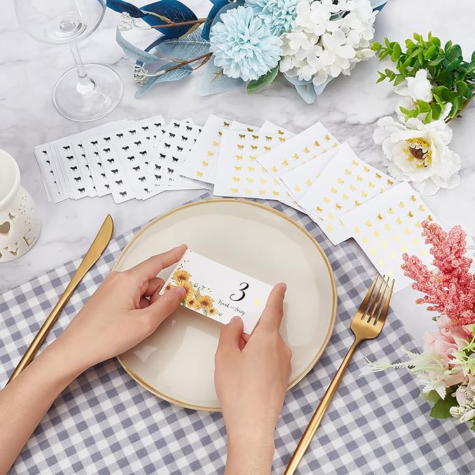 OLYCRAFT 2400pcs Meal Stickers Menu Choices 0.4 inch Cow Pattern Meal Stickers for Place Cards Wedding Meal Indicator Stickers Meal Choice Stickers for Banquet Gold & Black